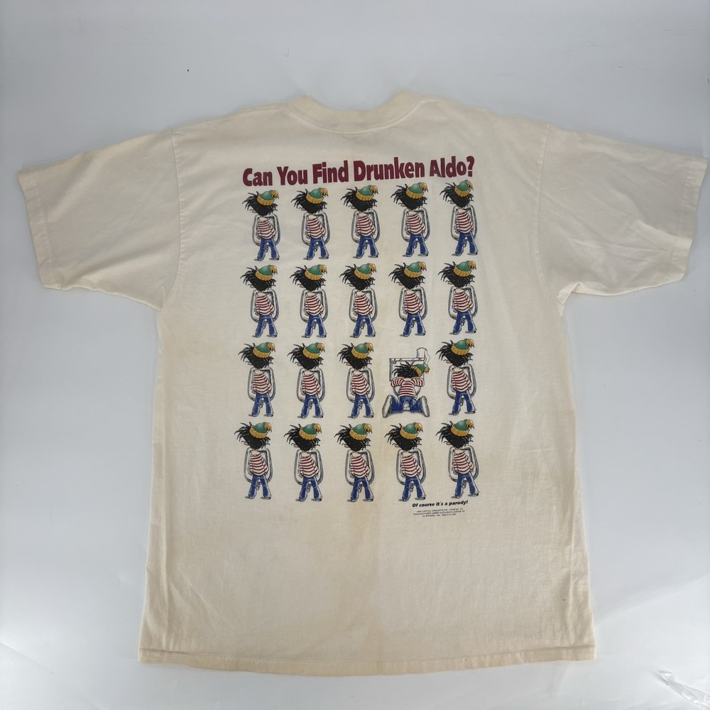 Vintage Can You Find Drunken Waldo T-Shirt Size XL Humor Parody 90s White